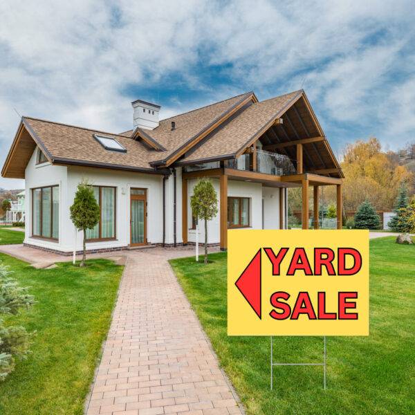 Elevate your next Garage Sale with these large professional yard signs offering Full Color Printing Both Sides and includes H-stakes